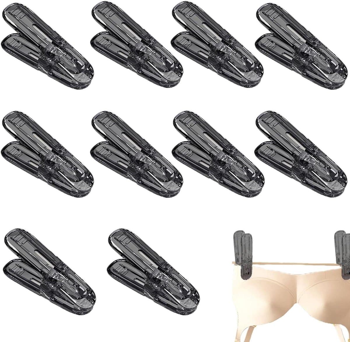 Wasknijpers - Drogerclips Kledingklemmen - Kleding Drogen - Winddicht Ontwerp - 10 stuks - Transparant Grijs — afbeelding 1