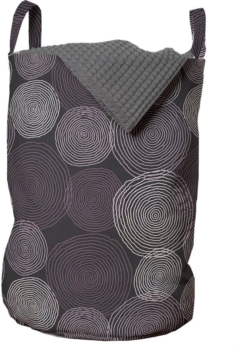 ABAKUHAUS Abstracte waszak, vluchtige ingewikkelde cirkels, wasmand met handvaten, trekkoordsluiting voor wasserettes, aubergine paars grijs — afbeelding 1