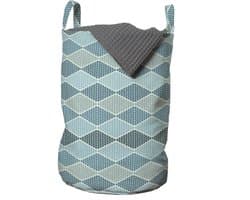 ABAKUHAUS abstracte waszak, horizontale ruitenstijl, wasmand met handvatten, trekkoordje voor wasserettes, Cadet Blue leisteenblauw