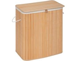 5Five Wasmand dubbel compartiment - bamboe - met deksel - naturel - 52 x 32 x 63 cm - 100 liter