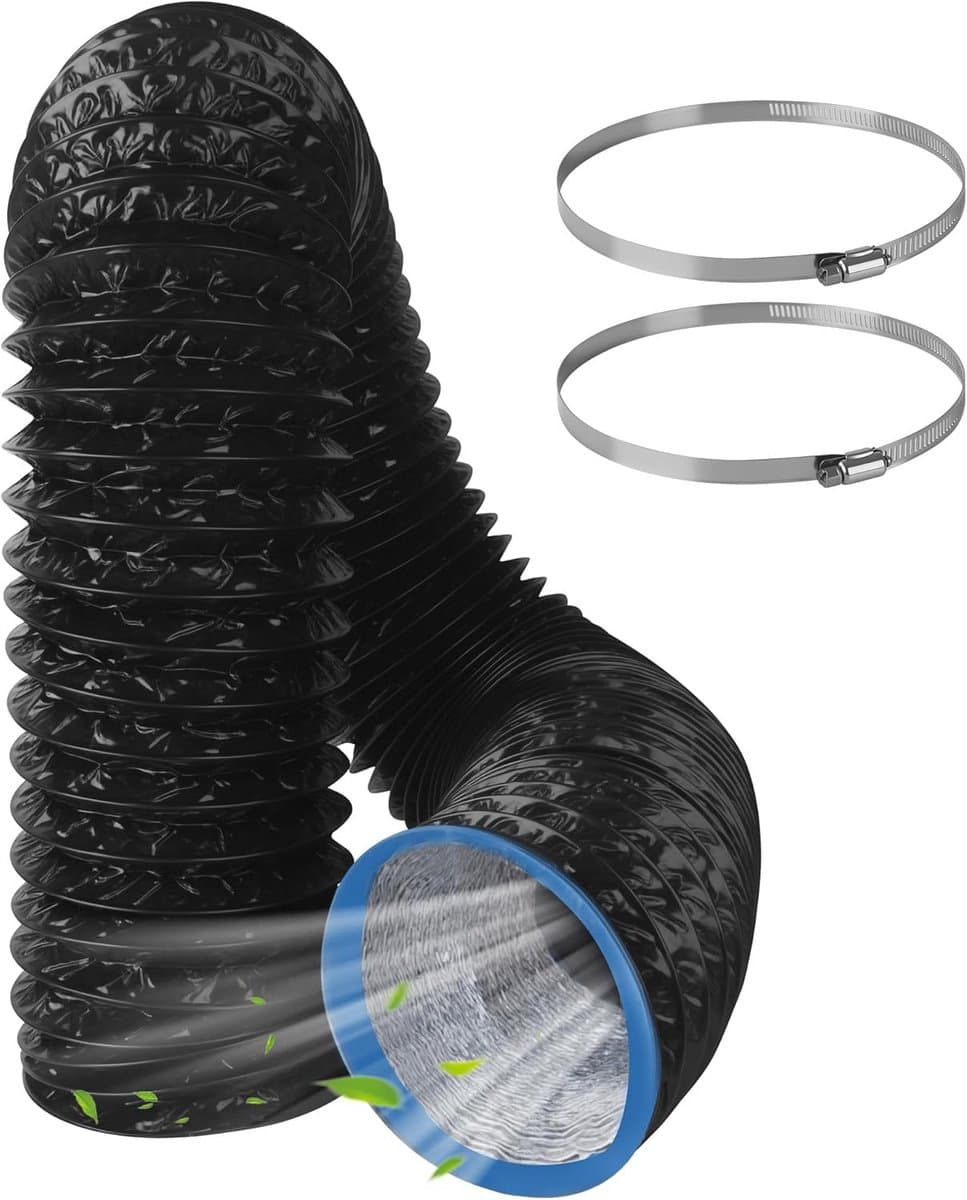 Afvoerslang Flexibel - Ventilatieslang PVC - Lucht Afvoeren - Inclusief Klembanden - 3 Meter - Zwart — afbeelding 1