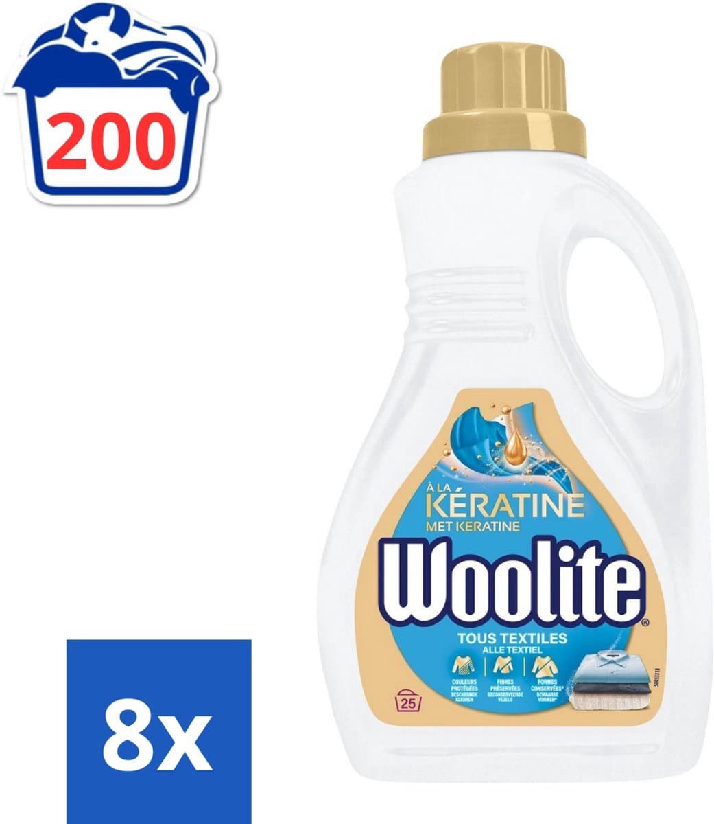 Woolite vloeibaar wasmiddel alle textiel - 200 wasbeurten - 8 x 1.5L (25 wasbeurten) — afbeelding 1