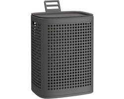 SONGMICS wasmand met deksel, wasbak plastic, 75 L, wasbak smal, wasbox ruimtebesparend, voor badkamer, wasruimte, slaapkamer, donkergrijs RLH021G101