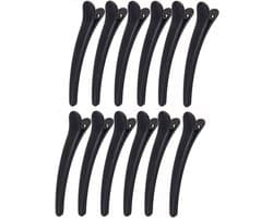 Haarclips Krokodil - Haarspelden Set - Haarstyling Knippen - Professionele Kwaliteit - 12 Stuks - Zwart