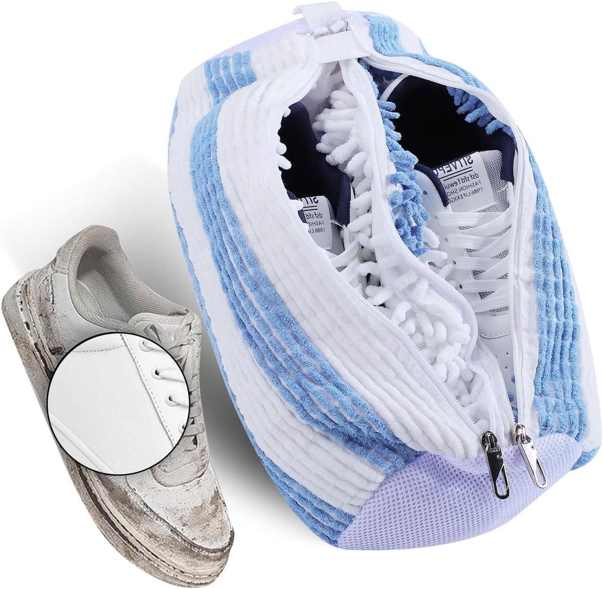 Waszak voor Schoenen met Dubbele Rits en Vakken - Ideaal voor Sneakers en Schoenonderhoud, Bescherming en Reiniging (Blauw + Wit) — afbeelding 1