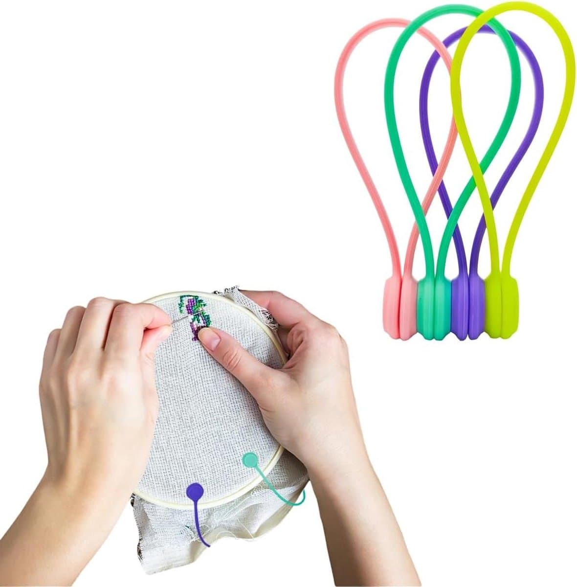 Naaldminder Clips - Stofclips Magnetisch - Kruissteek Houders - Siliconen Materiaal - 19 cm Uitgevouwen - Multicolor — afbeelding 1