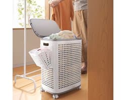 Opvouwbare Wasmand met Wielen, Deksel en Uitneembare Binnenzak – Ruimtebesparende Wasbox met Ventilatie voor Badkamer en Wasruimte