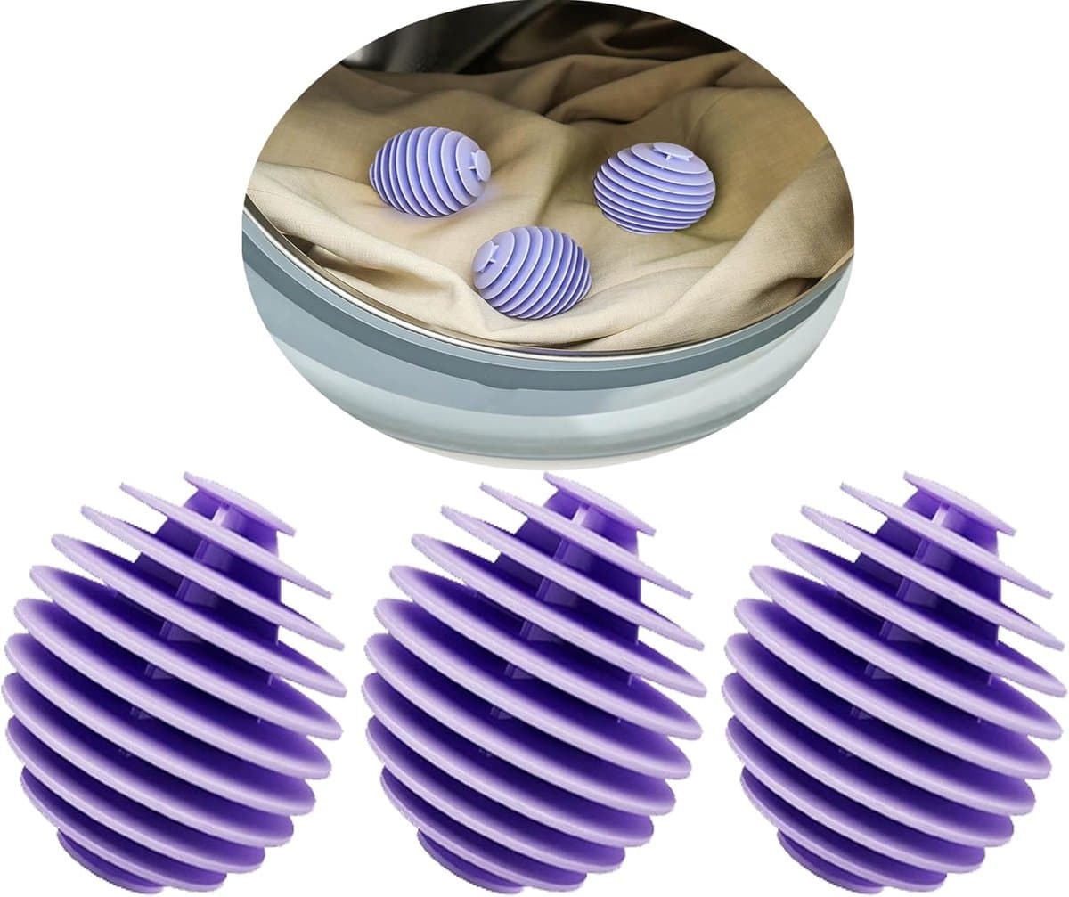 Paarse Herbruikbare Wasballen - 3 Stuks - Verwijder Huisdierhaar En Lint - Antiklit Voor Wasmachine En Droger - Diameter 5.5 cm — afbeelding 1