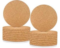 Set van 16 Houten Kurken Coasters - Absorberende Rond Kurken Onderzetters van 4mm Dikte voor Bescherming van Tafeloppervlakken
