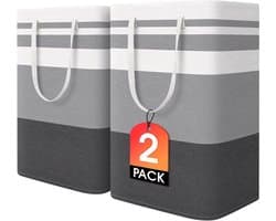 Wasmanden - Wasmand opvouwbaar - wassorteerder - wasmand 2 vakken - Katoen-linnen met waterdichte coating en metalen frame - voor veelzijdige opslagdoeleinden - met 4 opvouwbare kledinghangers - Verlengde handvatten