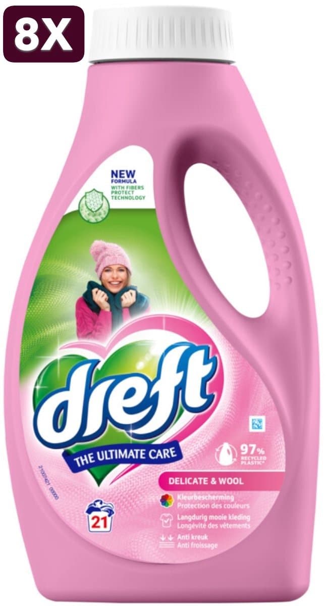 8 x Dreft Vloeibaar Wasmiddel Delicate & Wool 21 Wasbeurten - 945 ml — afbeelding 1