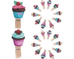 Mini Houten Clips - Decoratieve Knijpers - Foto's Ophangen - Ijssculptuur Design - 43 cm - Multicolor