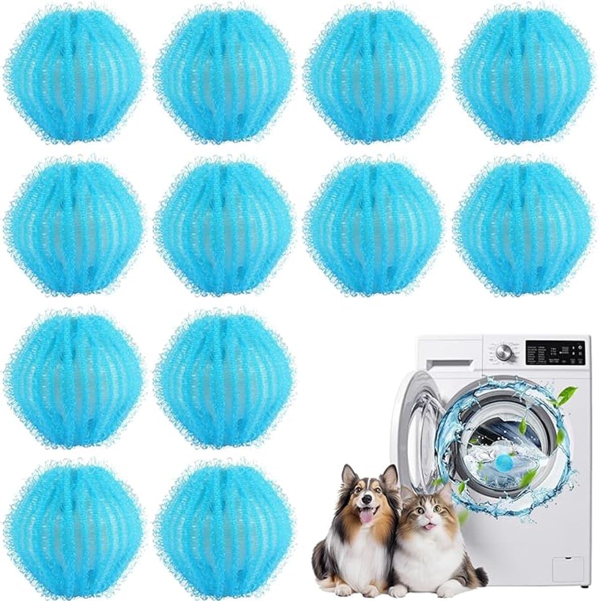 TEKROA® Wasbollen - Herbruikbare wasballen - 12 Stuks- 5 cm diameter - Verwijdert haar en vlekken - Wasmachine / Wasgoed Huisdierhaarvanger - Wasdrogerballen - Verwijdert katten- en hondenhaar uit kleding - Blauw — afbeelding 1