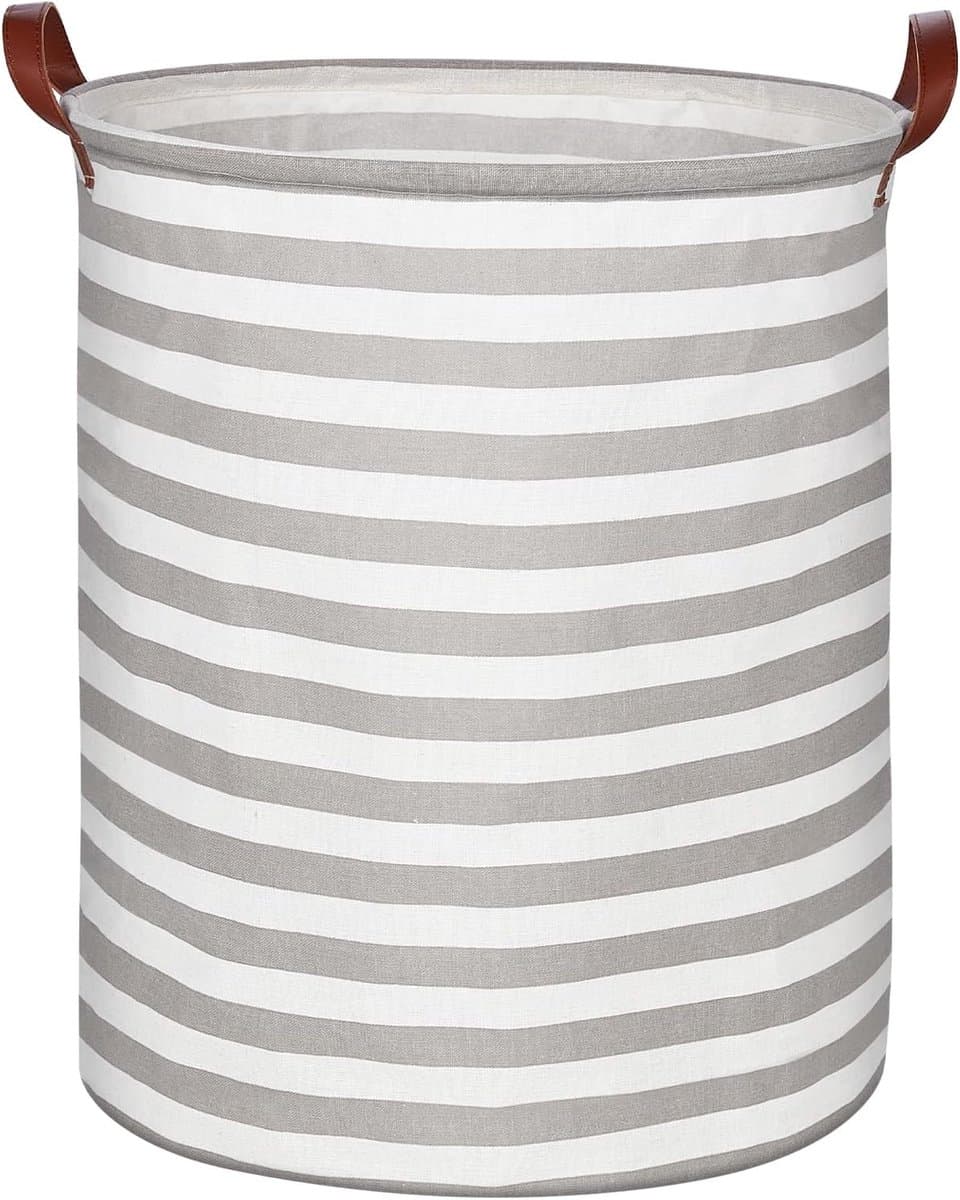 Opvouwbare wasmand met handvat, grote opbergmand 63 l, waterdichte stof, wasmand voor kinderen, voor het opruimen van de slaapkamer - grijs gestreept — afbeelding 1