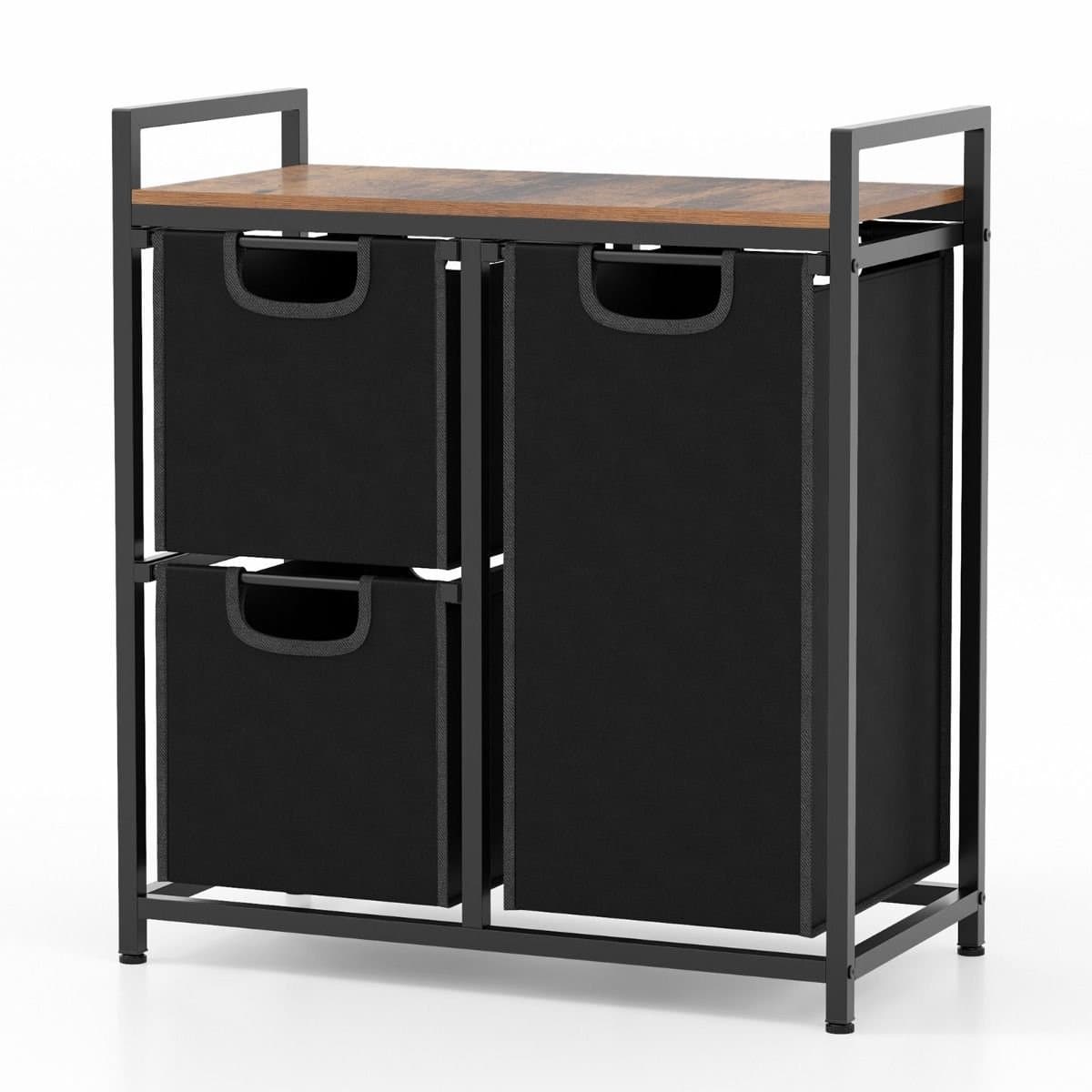 Wasmand Kast - Badkamerkast - Opbergmeubel - Wassorteerder - Kast met Wasmand - Zwart + Rustiek bruin — afbeelding 1