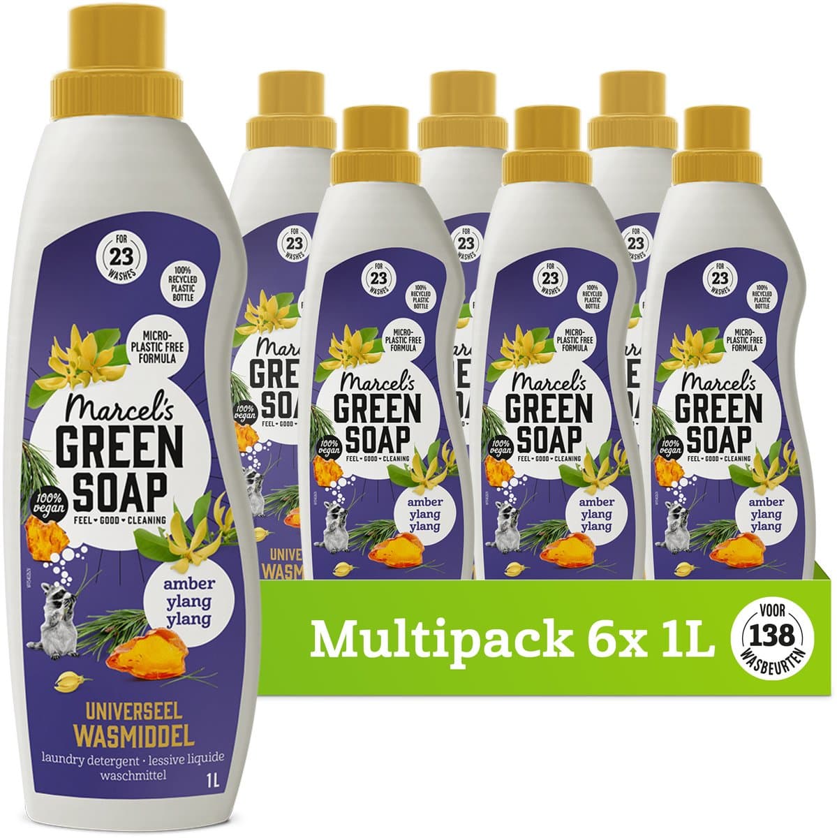 Marcel's Green Soap Universeel Wasmiddel - Amber & Ylang Ylang - 6 x 1L - 138 wasbeurten — afbeelding 1