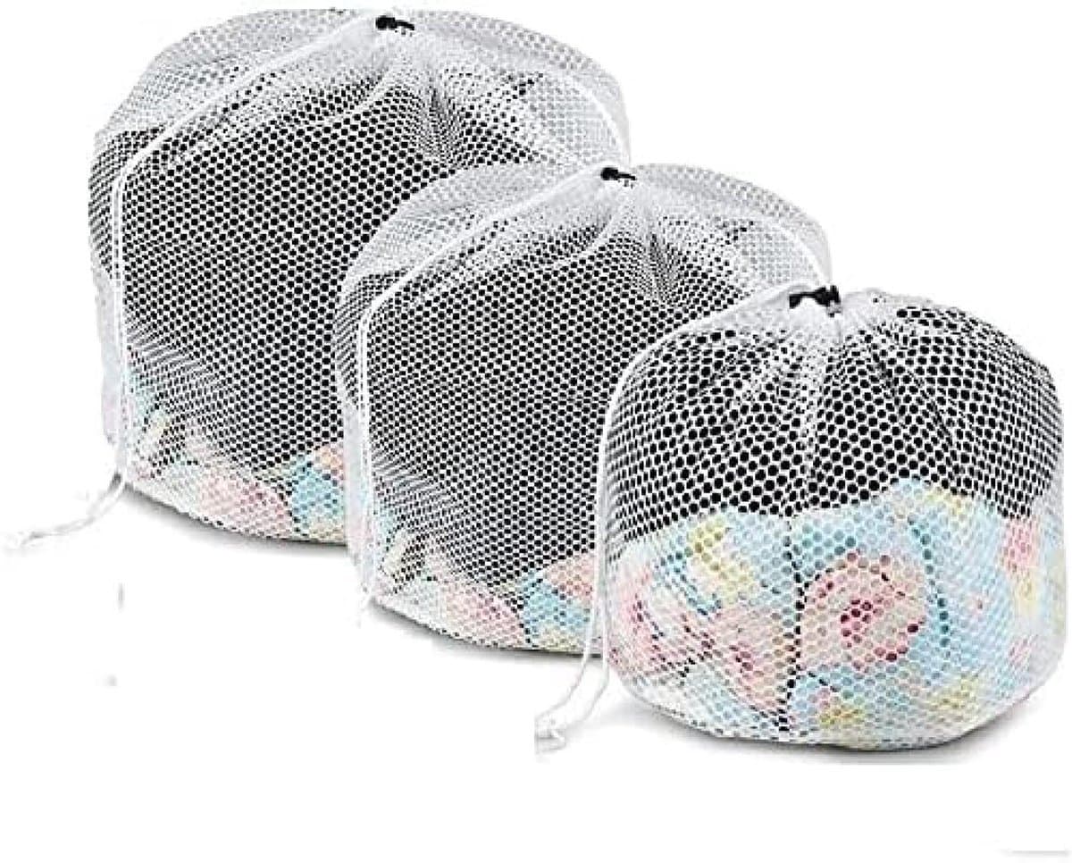 Netwaszakken - 3 Stuks - Waszakken - Herbruikbare - Wasnet - Waszakjes - Kledingzakjes - Herbruikbare - Travel Organizer - Wasnetten voor WasmachineGeschikt - Geschikt voor Babykleding - Sokken - Shirts - iverschillende maten - Wit — afbeelding 1