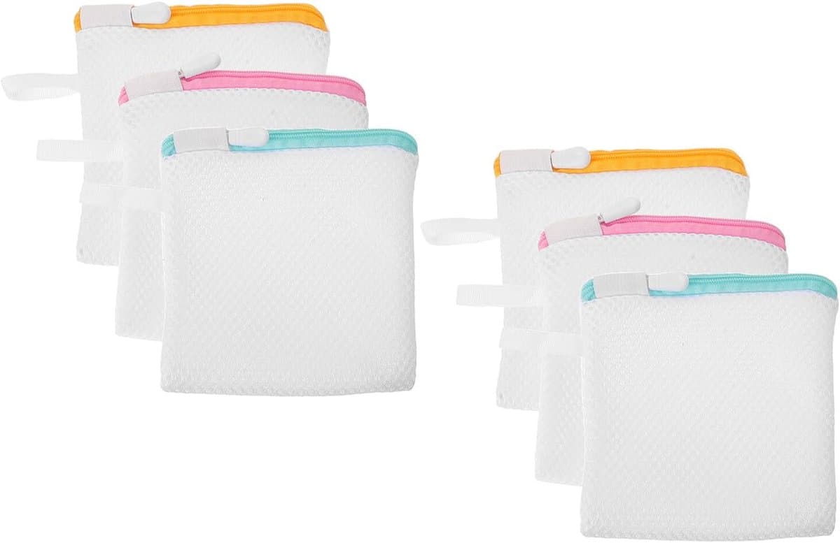 Set van 6 kleine waszakjes van gaas, 14 x 12 cm, met ritssluiting, wasmachinezakjes voor het beschermen van delicate kleding, sokken en reisartikelen. — afbeelding 1