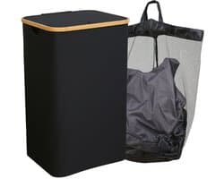 Wasmand - Met uitneembare zakken - Mesh Waszakken - Klittenband - 40.5*33*65cm - Waszak - Waszakken - Wasmanden - Wassorteerder - Opvouwbaar - Zwart