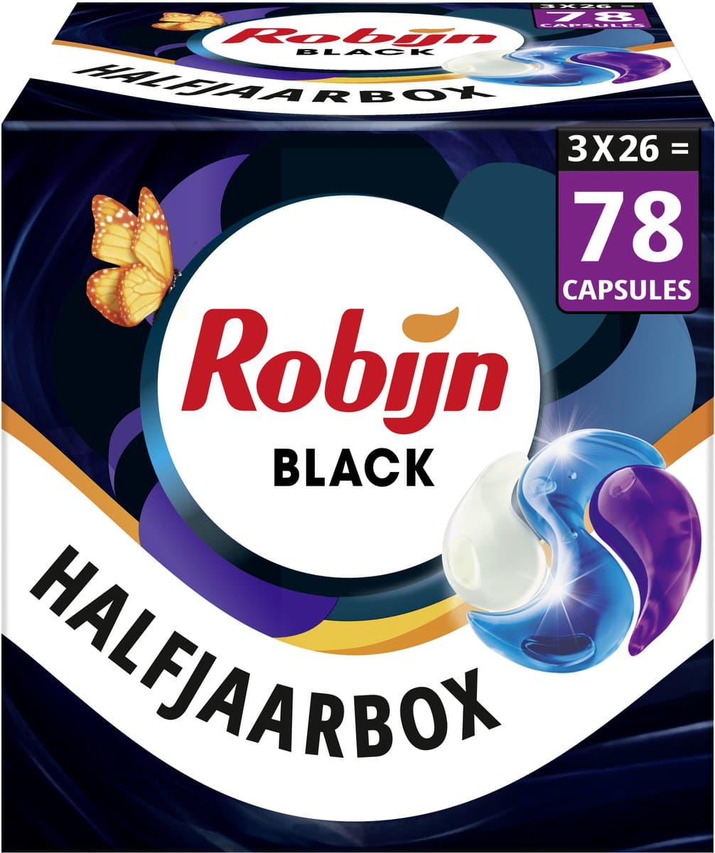 Robijn Wasmiddel - 3-in-1 Wascapsules - Black Velvet - 3 x 26 stuks - 78 Wasbeurten - Voordeelverpakking — afbeelding 1