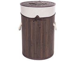 CM Wasmand - stof met hout look - met deksel - opvouwbaar - bruin - 28 x 42 cm