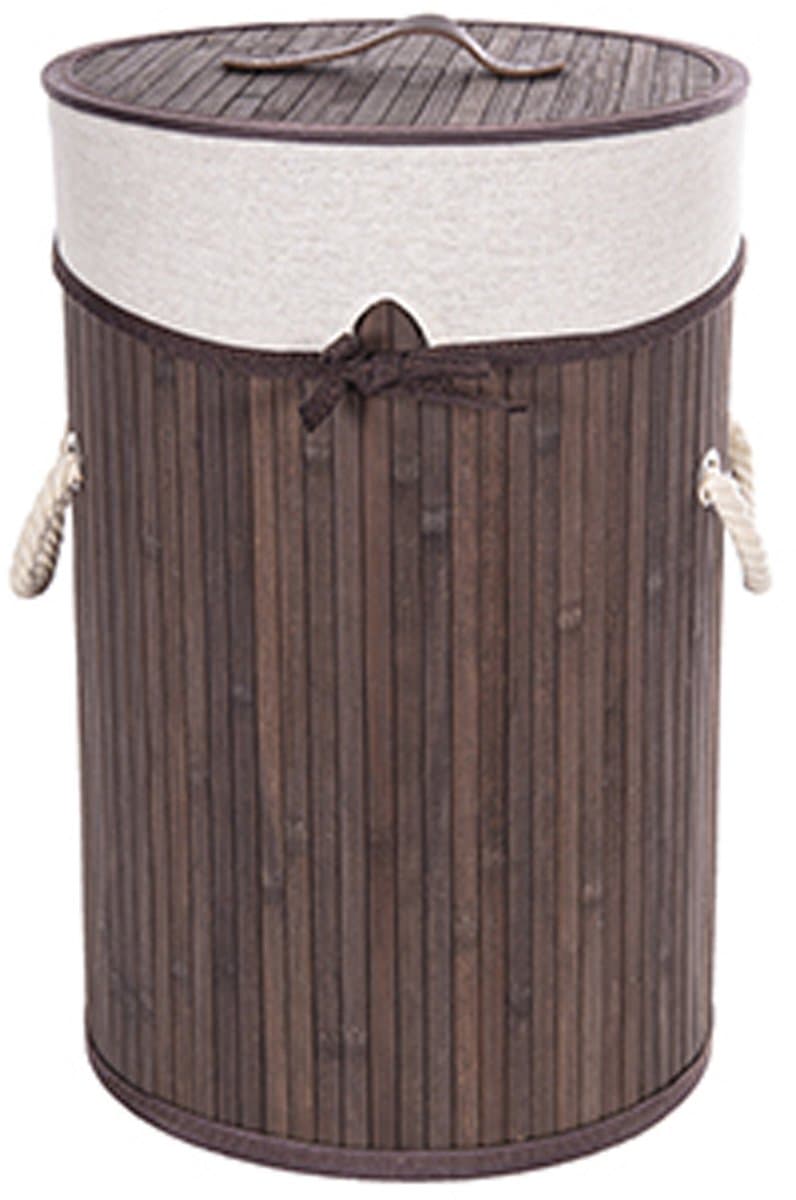 CM Wasmand - stof met hout look - met deksel - opvouwbaar - bruin - 28 x 42 cm — afbeelding 1