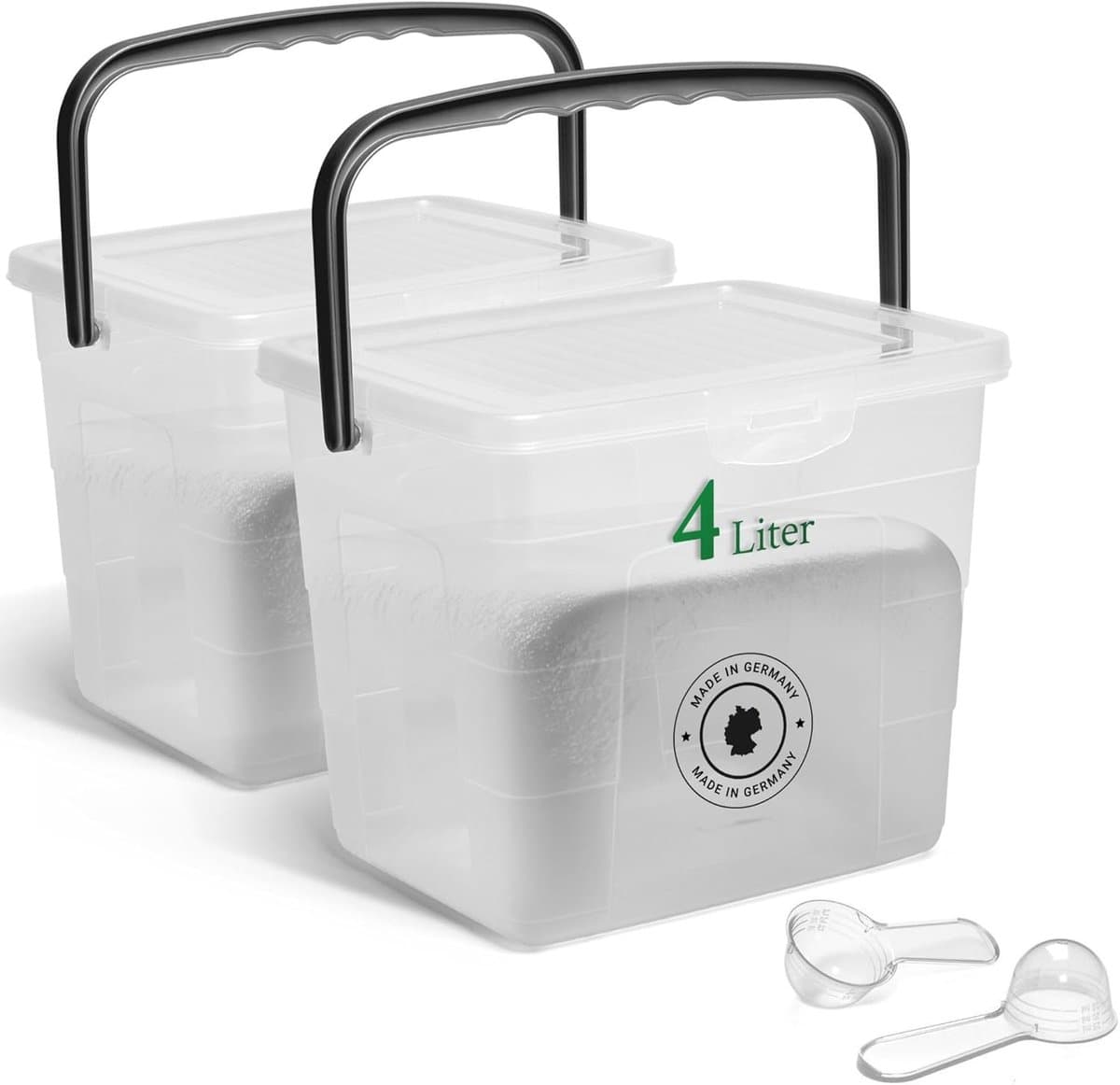 Novaliv 2x wasmiddeldoos met deksel 4 liter transparant en maatschep 23,5 x 18 x 18,5 cm waspoeder opbergdoos met handvat wasmiddel opbergbakje wasmiddel wasmiddelbakje waspoederbakje — afbeelding 1