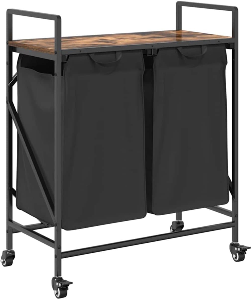 vidaXL - Wasmand - 2 - vakken - met - planken - gerookt - eikenkleurig — afbeelding 1