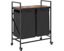 vidaXL - Wasmand - 2 - vakken - met - planken - gerookt - eikenkleurig