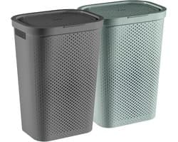 Curver Infinity Recycled Dots Wasmand met deksel - 60L - 2 stuks - Antraciet + Groen — afbeelding 1