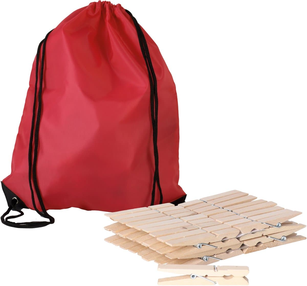 Sorbo Wasknijpers Voordeelzak - met 180x houten wasknijpers - In tasje met hengsels - rood - was ophangen — afbeelding 1