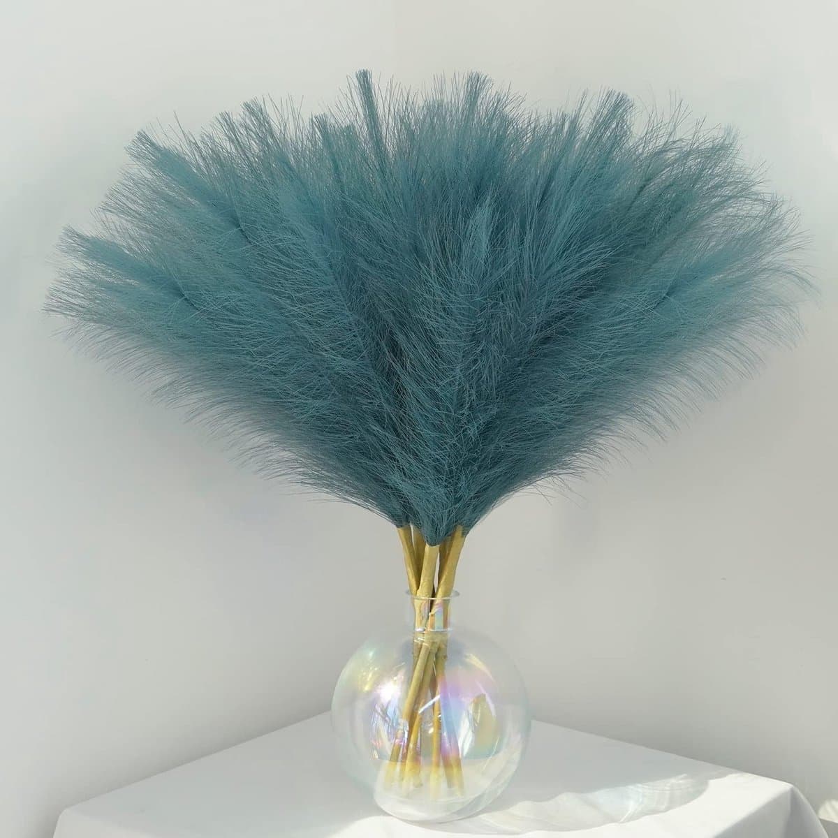 30 stuks kunstpampasgras, blauw, 55 cm, kleine pluizige pampasdecoratie voor tafelvaas, gedroogde bloemen, decoratie, turquoise, voor maritieme decoratie, badkamer, winter, woonkamer en — afbeelding 1