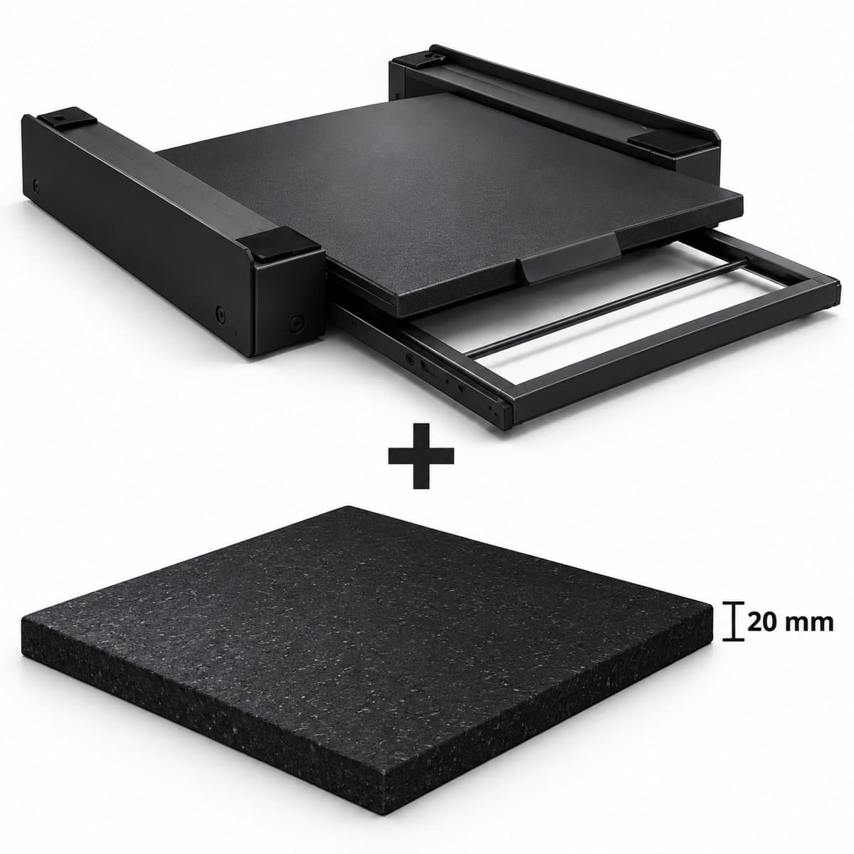 ProductXpert Stacko™ - Stapelkit & Anti Trillingsmat voor Wasmachine en Droger - Tussenstuk - Uitschuifbare Plank met Handdoekhouder - Zwart- AntiSlip - Geluidsdempende Antislip Mat - 620 x 620 x 20 mm — afbeelding 1