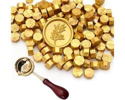 300 Stuks Octagonale Gouden Wasbolletjes met Smeltlepel voor Waskleur, Waskleur Set voor Trouwinvites, Enveloppen en Creatieve Projecten