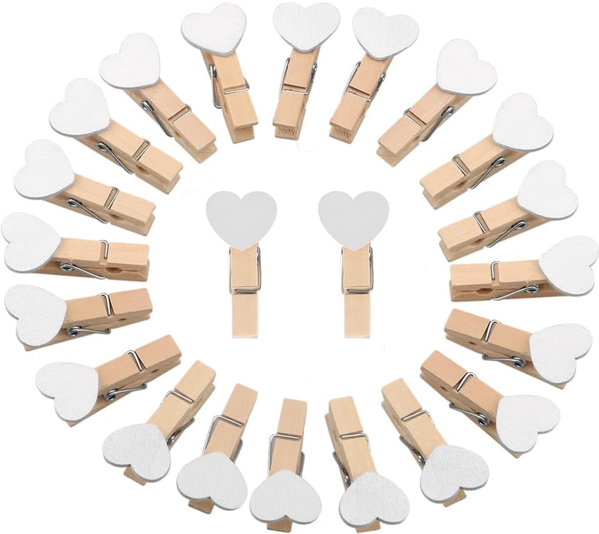 Mini Houten Knijpers met Hartje - 100 stuks - Decoratieve wasknijpers voor foto's en knutselprojecten - 3 cm - Wit — afbeelding 1