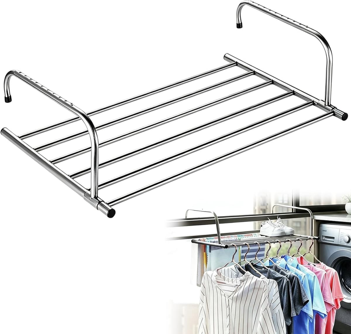 Uitbreidbare wasrek voor balkon | Droogrek voor buiten en verwarming met extra ruimte — afbeelding 1