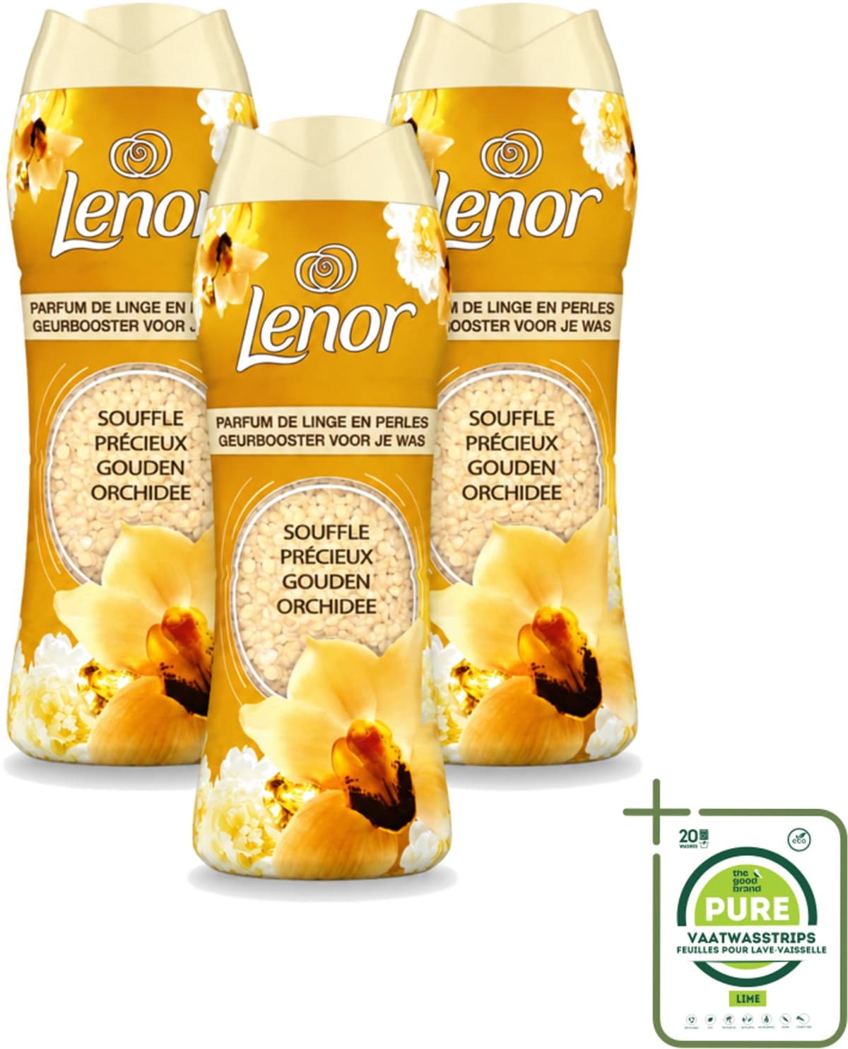 3 x Lenor - Geurbooster - Gouden Orchidee - 22 Wasbeurten - Grootverpakking - Vaatwasstrips - Geurbooster Was - Geur In Was - Geur In Kleding - Wasgeur - Geur In Wasmachine — afbeelding 1