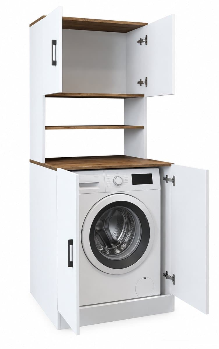 Roomart ATLANTIC-I Wasmachine Ombouwkast 70x180 cm - Overbouwkast - Wit Eiken — afbeelding 1
