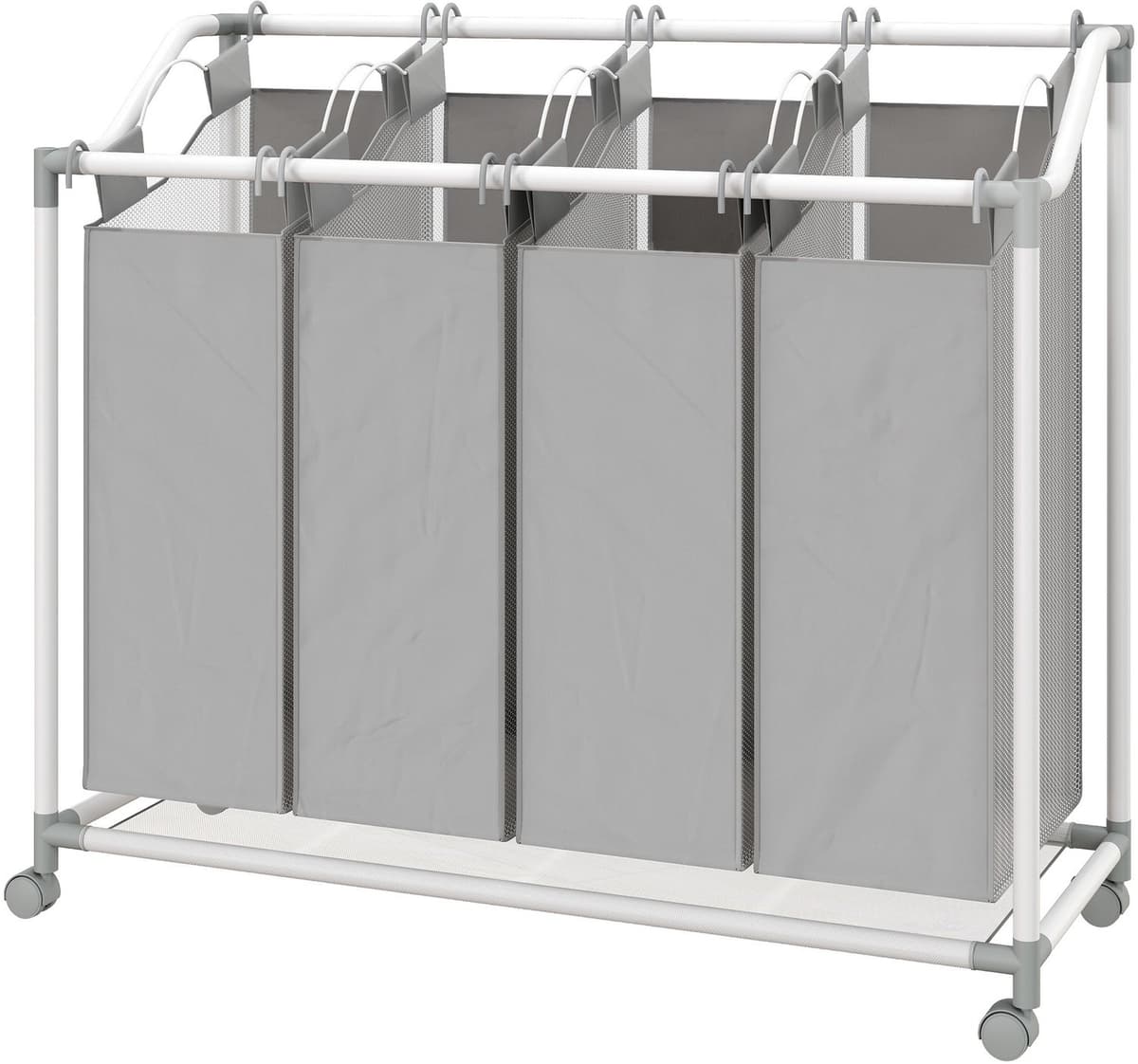 Verrijdbare wasmand- waskar- wasmand op wieltjes met 4 uitneembare zakken- 4 x 40 l- 97 x 38 x 81 cm- grijs — afbeelding 1