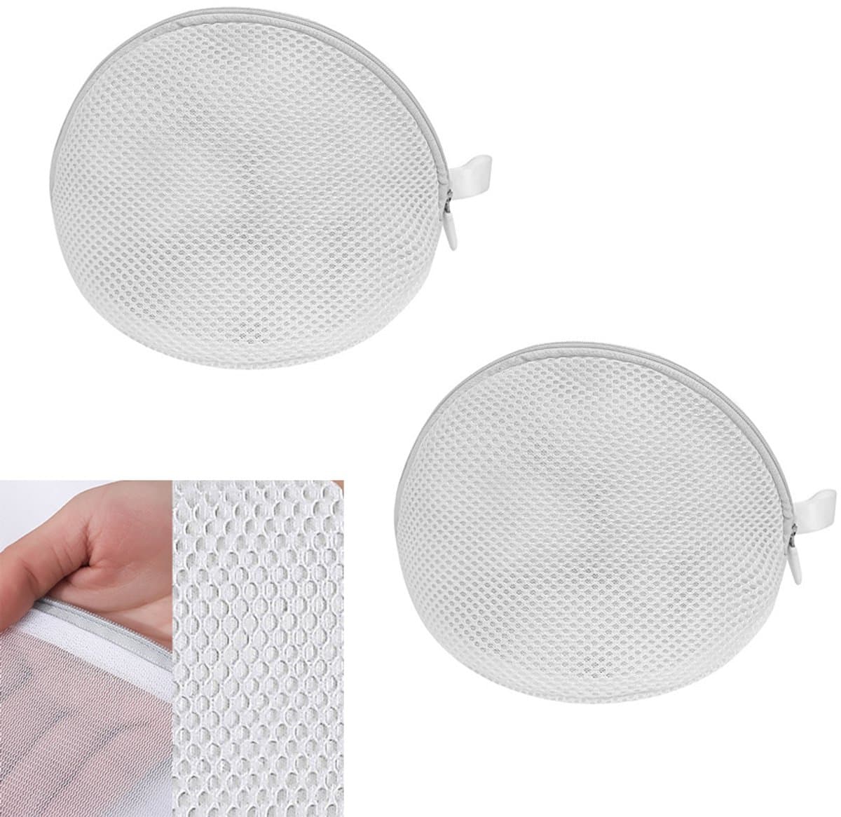 2-stuks Bh-waszak - Bh-tas voor wasmachine - Herbruikbare Bh-waszak - Netwaszak - Handige washulp - 15*17cm - Glad ritsontwerp - Behoudt de vorm van de Bh - Geschikt voor Bh's, delicate kleding, sokken, babykleding - Wit — afbeelding 1