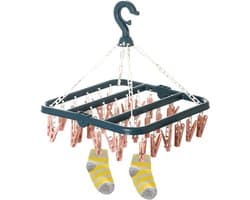 Sokkendroogrek, sokkendroogrek met 32 clips voor ondergoed, sokken, duurzame plastic wasknijpers voor binnen- en buitengebruik