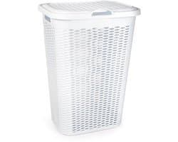 Plasticforte Wasmand Ventilation - met deksel - wit - kunststof - 51 liter - 43 x 35 x 61 cm - Badkamer - Wasgoed - Nieuw design - Zeer stevig