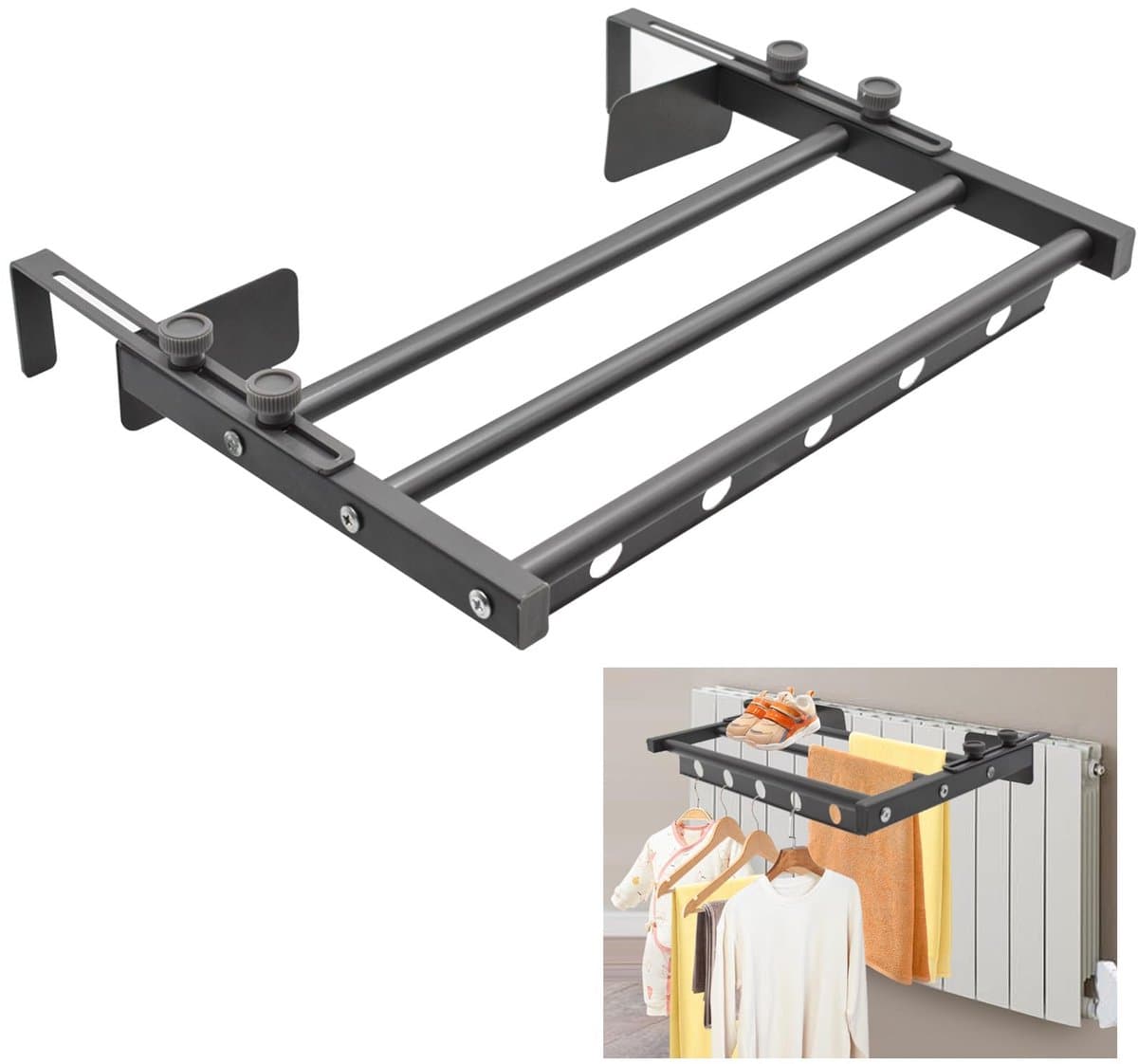 Unyqoos® Ruimtebesparende wasdroger met verstelbare armen voor balkon en badkamer — afbeelding 1