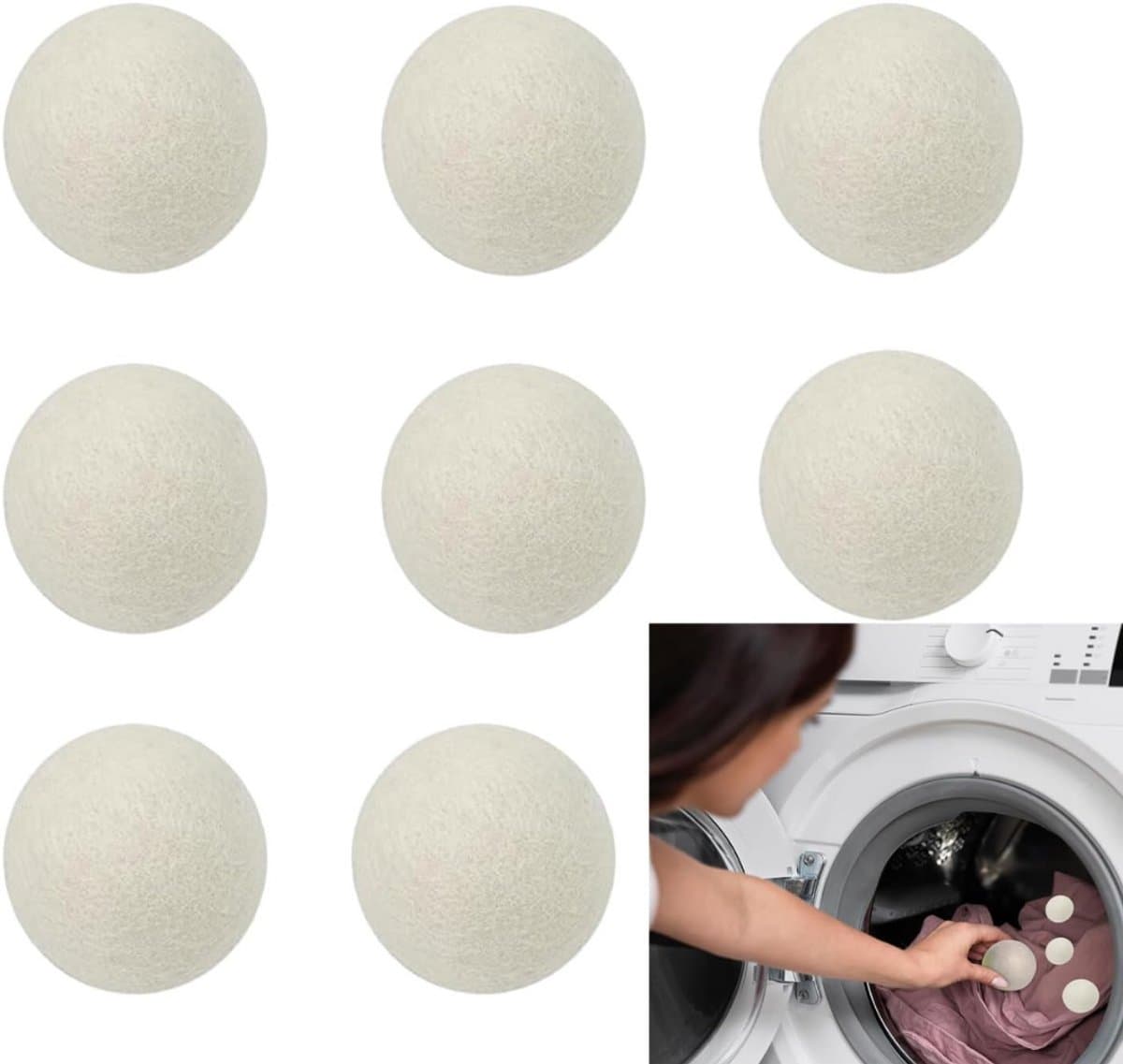 Goodivery® - Droogballen - Aroma Diffuser - Wol Drogerballen - Pakket van 8 Tennisballen Droger 5 cm Wollen Droogballen voor kortere Droogtijd - 20x11x6cm - Wit — afbeelding 1