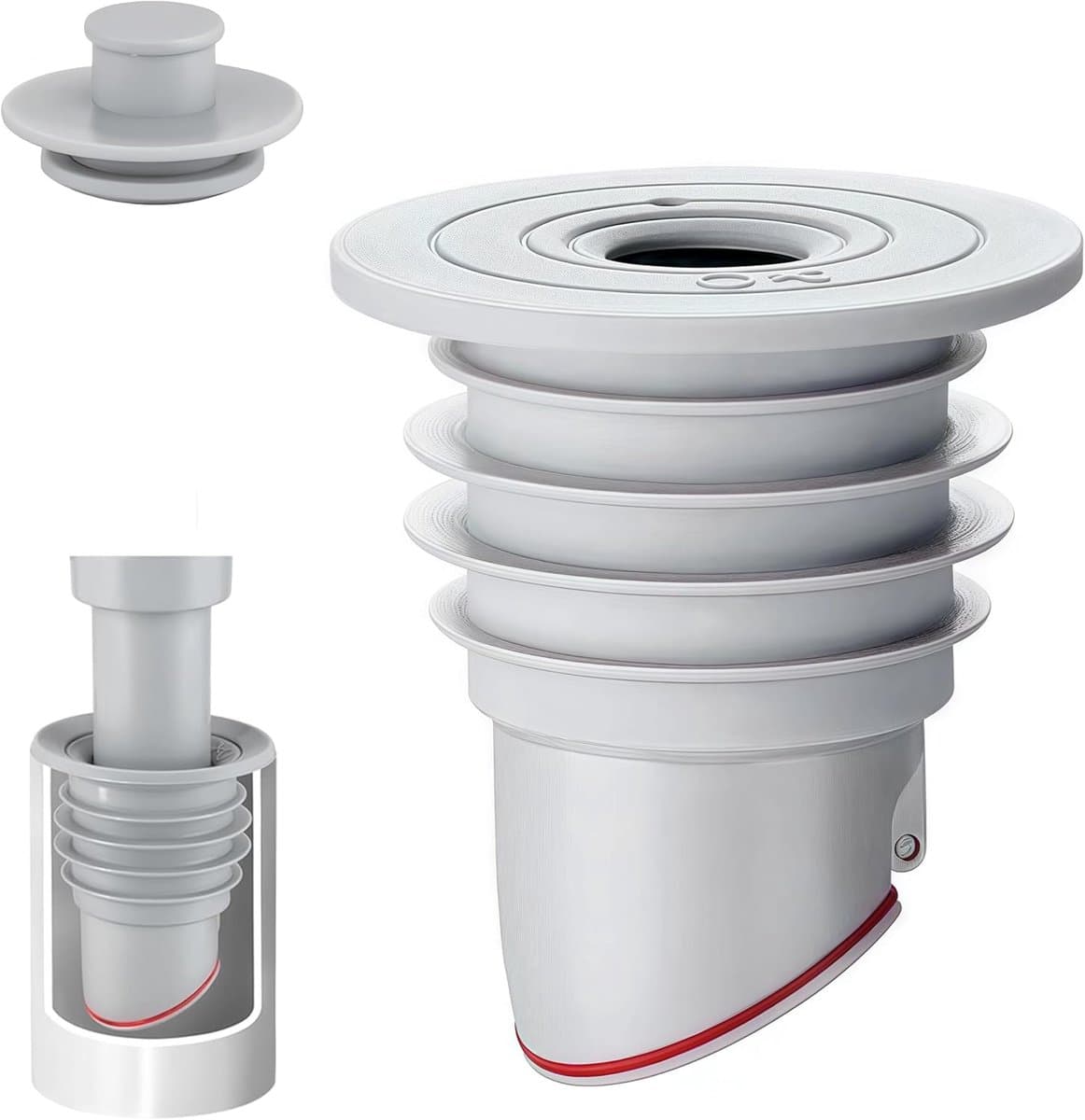 Afvoerplug wasmachine - Rfdichtring - toepasbare buisbinnendiameter 45-50 mm - Aftapplug - Rioolafdichtingen - Afvoerplug afdekking vloer - afvoerbuis afdichting - anti-geur afvoerafdichting - met deksel - voor thuis, keuken en badkamer - grijs — afbeelding 1