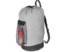 Rugzak waszak, wasrugzak met schouderbanden en netvakken, reistas voor buitensporten, duurzame nylon wasmand met trekkoordsluiting, waterdichte opbergtas voor universiteit, reizen, wasserette, appartement, grijs