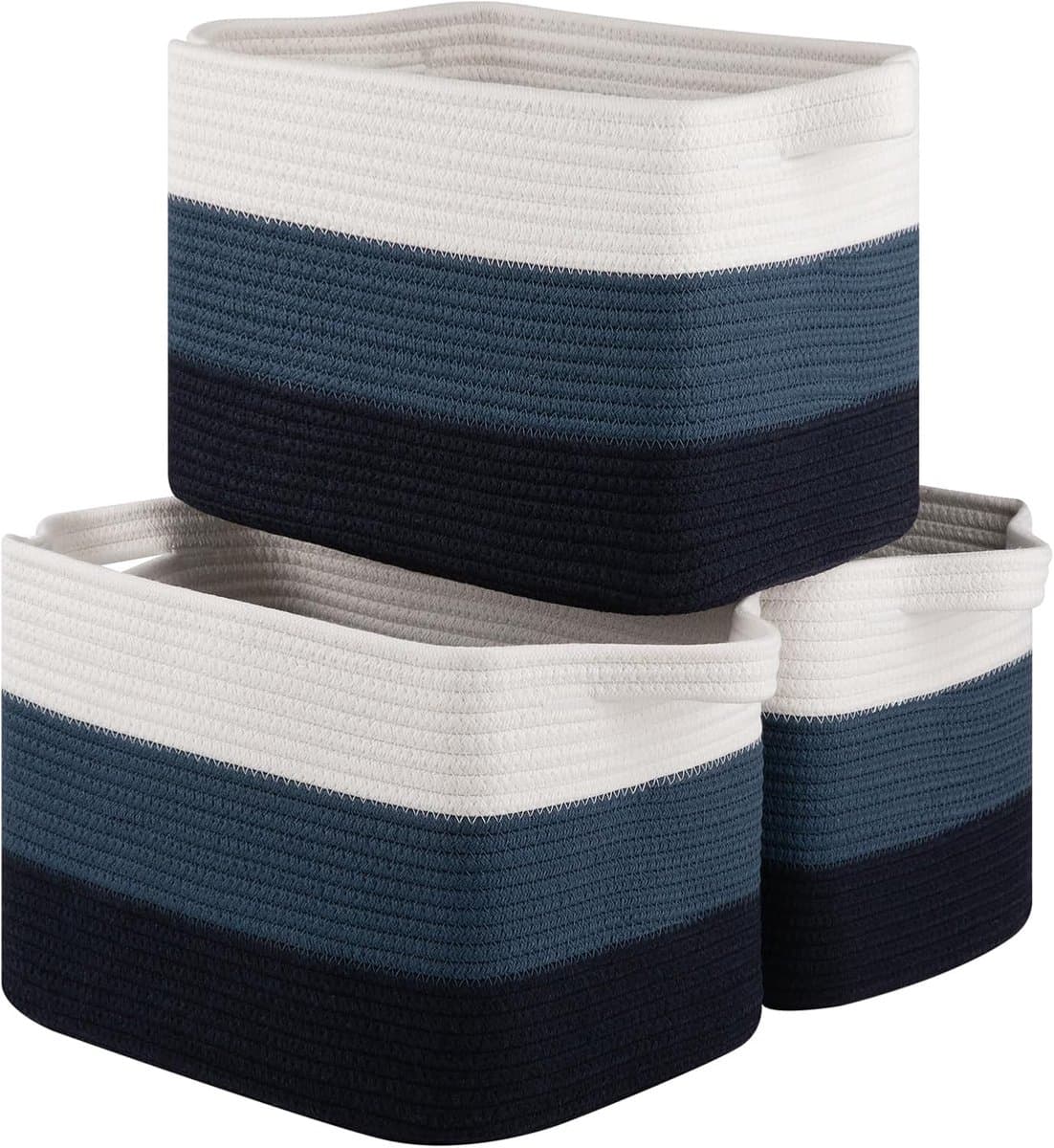 Opbergmand voor het organiseren, gevlochten manden voor opslag, rechthoekige decoratieve manden voor planken, kasten, speelgoed, boeken, kinderkamerorganizers - verpakking van 3 (blauw met kleurverloop) — afbeelding 1