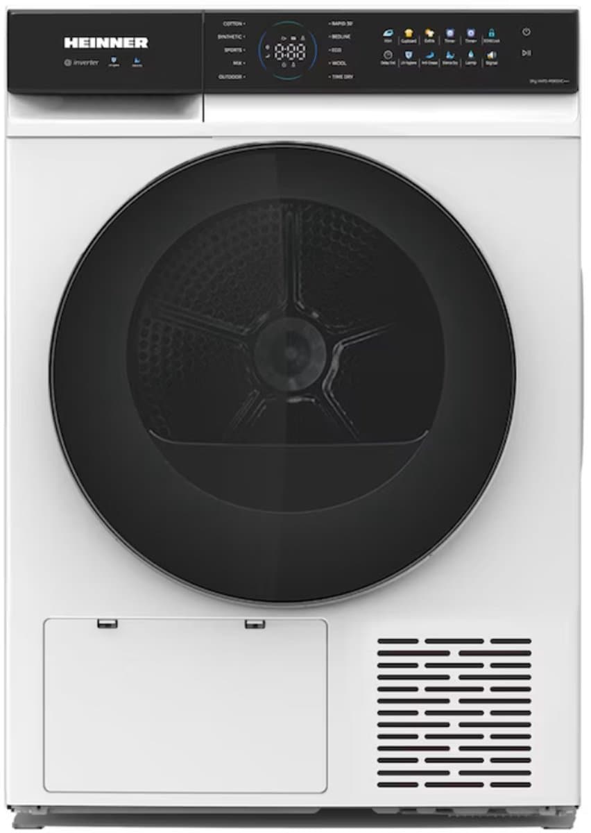 Heinner HHPD-M9K5IVC+++ Warmtepompdroger 9 kg – Inverter Motor – 10 Programma’s – Anti-kreuk – Trommelverlichting – LED Touch-display – Wit – 5 Jaar Garantie — afbeelding 1