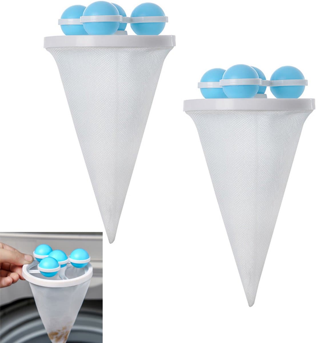 2-stuks Wasmachine pluizenfilter - Wasmachine filterzak - Wasmachine haarverzamelaar - Huisdierhaarverzamelaar - Drijvend ontwerp - Herbruikbaar - Vangt kledingresten op - Geschikt voor het reinigen van wasmachineresten - Blauw — afbeelding 1