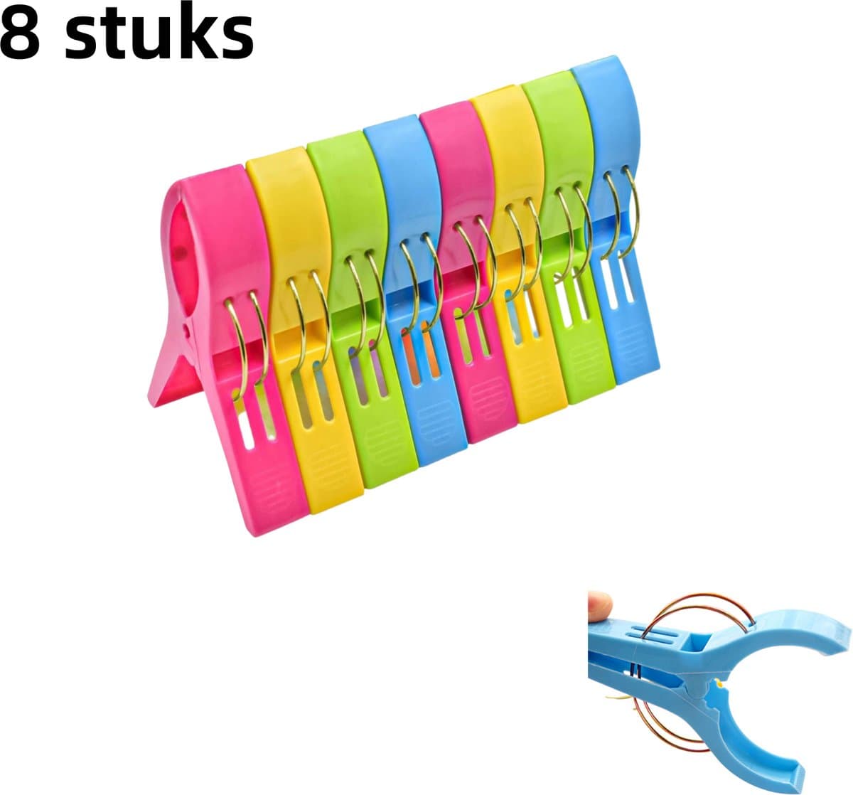 8-pack - Quiltklemmen - Groot winddicht - Plastic wasknijpers - Gemengde kleuren — afbeelding 1